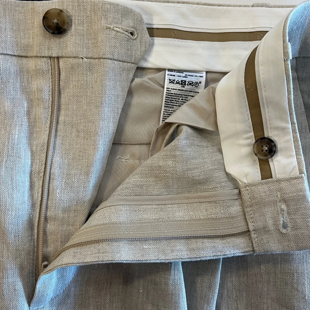 BANANA REPUBLIC Women Size 14 Palma Linen High-Waisted Pleated Straight-Leg Pant
